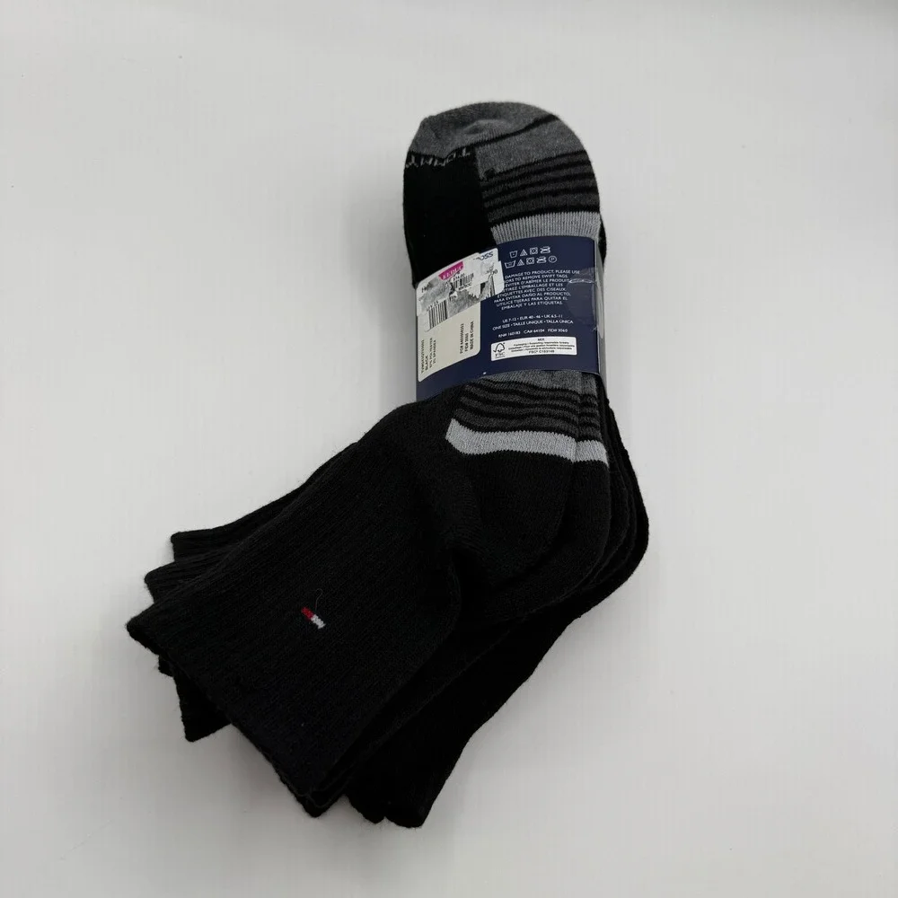 Tommy Hilfiger Socks Mens 7-12 Black Cushion High Quarter 6 Pair‎ Pack NEW